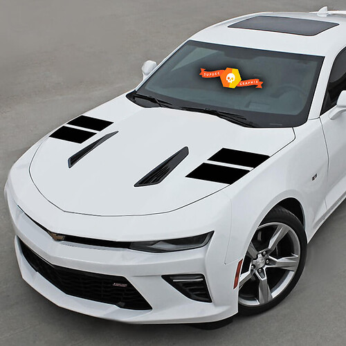 Chevrolet Camaro 2016-2018 motorkap met vinylstrepen aan de zijkant
