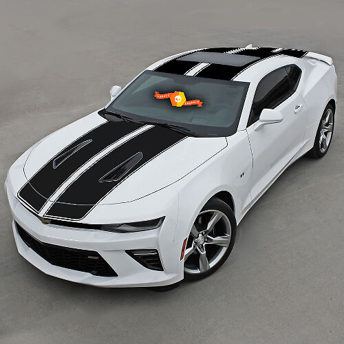 Chevrolet Camaro 2016-2018 -ss- Top dubbele vinyl strepen met krijtstrepen