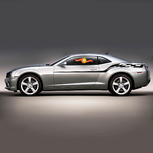 Chevrolet Camaro 2010-2015 geruite vlagstijl vinylstrepen aan de zijkant
