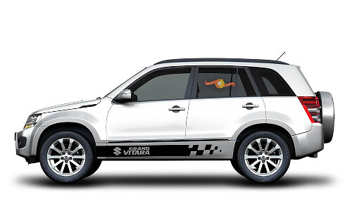 Geëtiketteerde geruite zijstrepen vinyl decalset voor Suzuki Grand Vitara