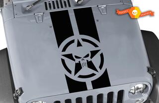 Jeep Wrangler Rubicon Motorkapsticker Punisher Star Stripe grafische vinyl motorkapstreep

