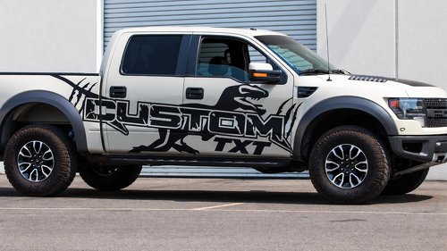 SVT CUSTOM TXT Dinosaur Paint Splash — Vinylsticker (zijkant) voor Ford F-150 Raptor 2010-2014