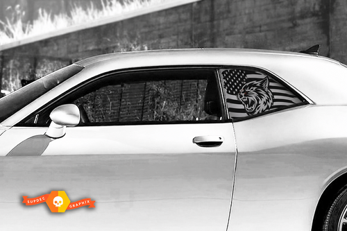 Red Eye Wildcat USA Flag Quarter Window Pair Zijruit Vinylsticker voor Dodge Challenger Hellcat
