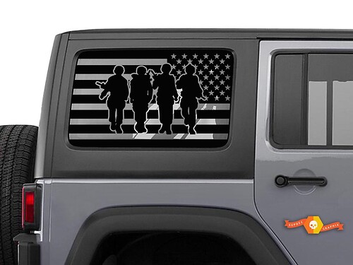 4 Soldiers USA Vlag Voorruit Vinyl Decal Sticker voor Jeep Wrangler