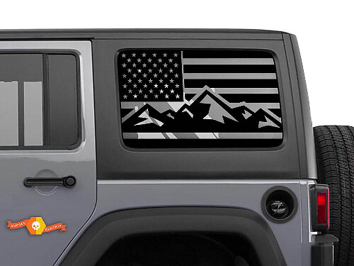 Amerikaanse Vlag Mountain Achter Zijraam Vinyl Decal Set voor Jeep Wrangler