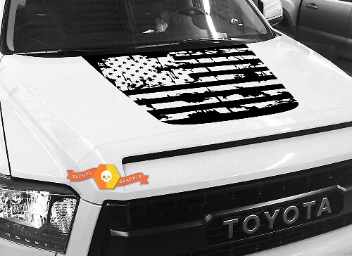 Versleten USA Vlag Motordeksel Vinyl Sticker voor Toyota Tundra 2014-2018