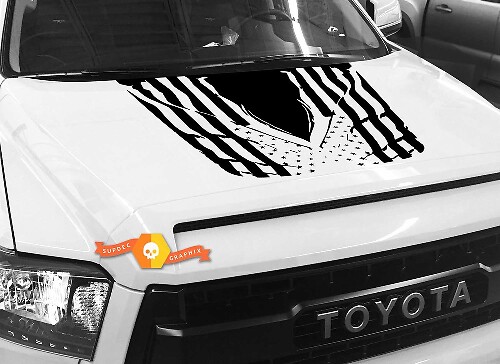 Gespiegelde Versleten USA Vlag Motorkap Vinyl Decal voor Toyota Tundra 2014-2018