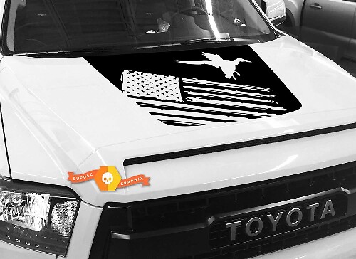 USA Vlag Landing Eend Silhouet Motordeksel Vinyl Sticker voor Toyota Tundra 2014-2018