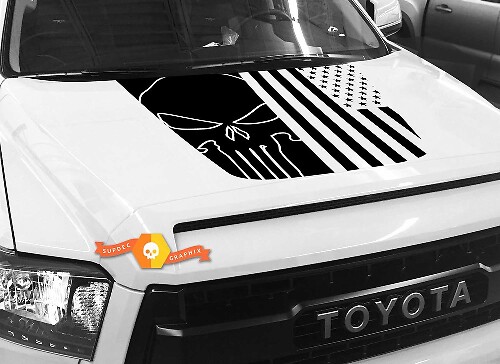 USA Vlag Punisher Schedel Motorkap Vinyl Sticker voor Toyota Tundra 2014-2018