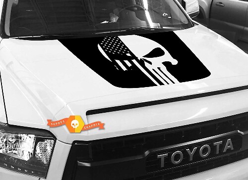 Punisher Skull USA-vlag motorkap vinylsticker voor Toyota Tundra 2014-2018