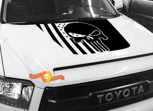 USA-vlag & Punisher-schedel motorkap vinylsticker voor Toyota Tundra 2014-2018