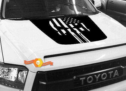 USA Vlag Punisher Skull Stijl Motorkap Vinyl Decal voor Toyota Tundra 2014-2018