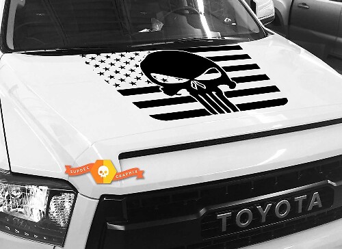 Punisher schedel op achtergrond USA-vlag motorkap vinyl sticker voor Toyota Tundra 2014-18