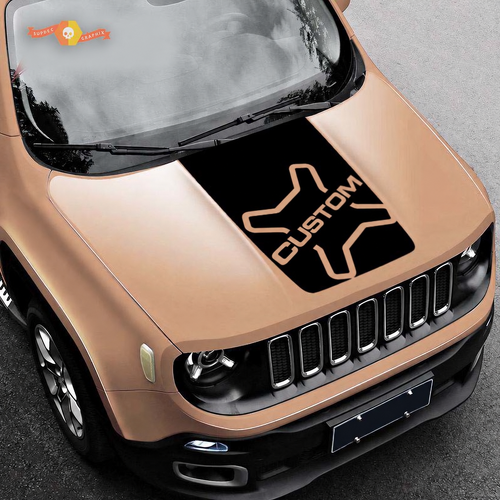 CUSTOM X Zwarte Motorkap Vinyl Decal Sticker voor Jeep Renegade 2015-2019