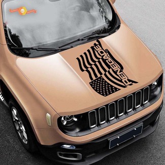 2015-2019 Waving American Flag Jeep Renegade logo vinyl motorkap sticker
