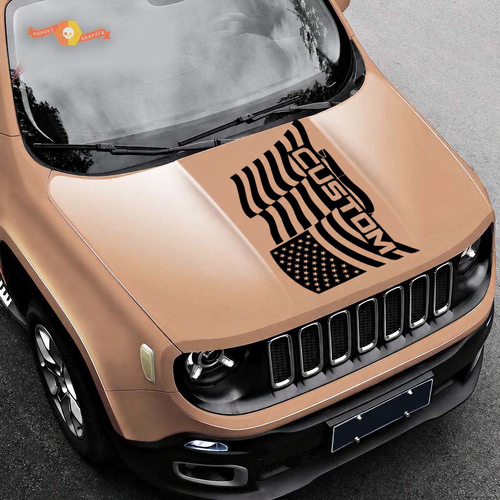 AANGEPASTE Golvende Amerikaanse Vlag Motorkap Vinyl Decal Sticker voor Jeep Renegade 2015-2019