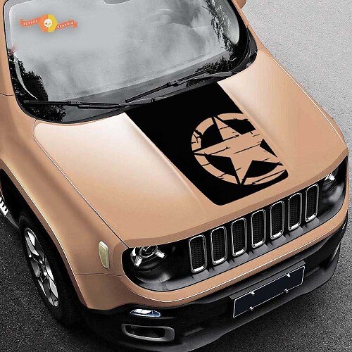 2015-2019 Blackout Distressed Star vinyl Hood Sticker Decal Jeep Renegade militaire leger afbeelding
