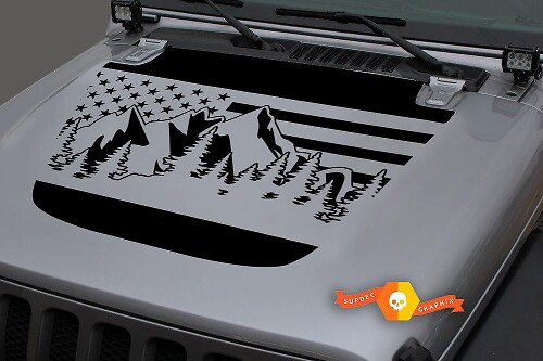 USA Vlag Berglandschap Motorkap Vinyl Decal Sticker voor Jeep Wrangler 2018-2019