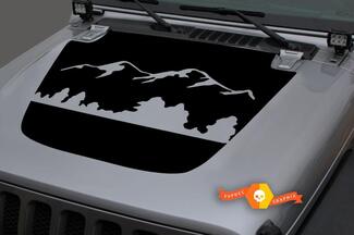 Hood Vinyl Forest Mountains Blackout Decal Sticker voor 18-19 Jeep Wrangler JL #2
