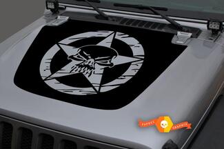 Hood Vinyl Skull Military Star Distressed Blackout Decal Sticker voor 18-19 Jeep Wrangler JL #1
