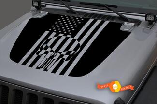Jeep Hood Vinyl Punisher USA Vlag Blackout Decal Sticker voor 18-19 Jeep Wrangler JL #2
