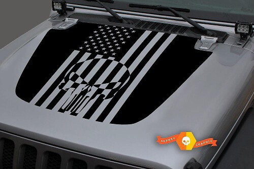 Punisher Skull USA Vlag Motorkap Vinyl Decal Sticker voor Jeep Wrangler 2018-2019