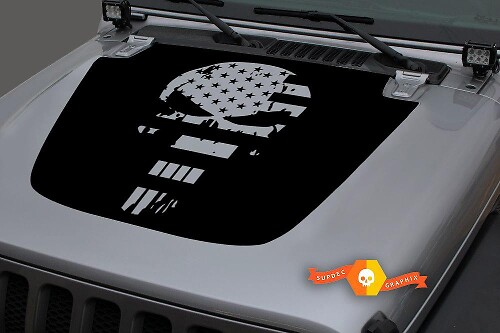 Punisher USA Vlag Versleten Zwart Vinyl Decal Stickers voor Jeep Wrangler 2018-2019
