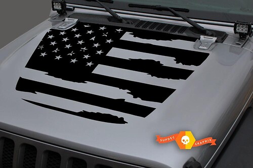 Versleten Amerikaanse Vlag Motorkap Vinyl Decal Sticker voor Jeep Wrangler 2018-2019
