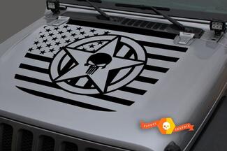 Jeep Hood Vinyl USA Vlag Militaire Ster Punisher Blackout Decal Sticker voor 18-19 Wrangler JL #3
