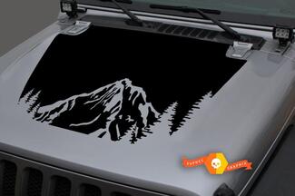 Hood Vinyl Forest Mountains Blackout Decal Sticker voor 18-19 Jeep Wrangler JL #11
