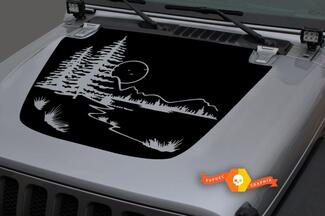 Hood Vinyl Forest Mountains Blackout Decal Sticker voor 18-19 Jeep Wrangler JL #13
