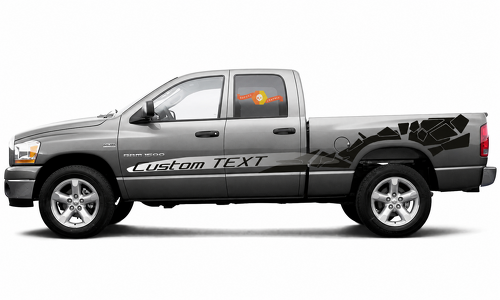 Power Wagon Style Custom TEXT Shattered Stripe Pair Zijkant Laadbakzijde Vinylsticker voor RAM 1500 Rebel 2019