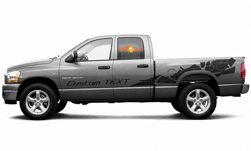 Power Wagon Style Custom TEXT Broken Shard Stripe Pair Zijkant Laadbakzijde Vinylsticker voor RAM 1500 Rebel