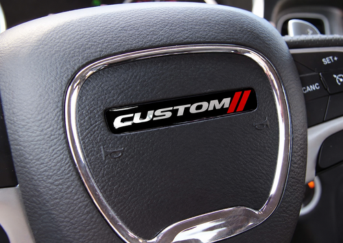 Black Red Twin Stripes Custom Domed Insert — Vinylsticker (stuurwiel) voor Dodge Challenger
