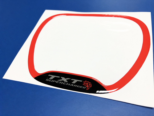 SRT Hellcat Style Red Supercharged Custom TXT Cat Domed Trim Ring — Vinylsticker (stuurwiel) voor Dodge