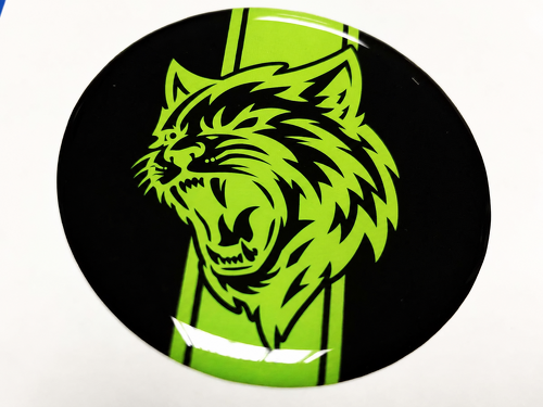Hellcat Style Lime Green Racing Stripe Custom Cat Domed Insert — Vinylsticker (tankklep) voor Dodge Challenger