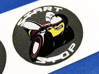 Startknop Start Stop Scat Pack-logo Grijs Wit embleem met koepelvormige emblemen Challenger Charger Dodge Scatpack

