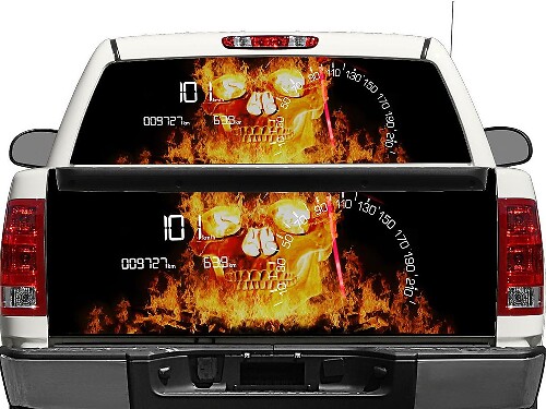Brandende Schedel Achterruit- of Achterklep Vinyl Sticker voor Pick-up Trucks SUV's