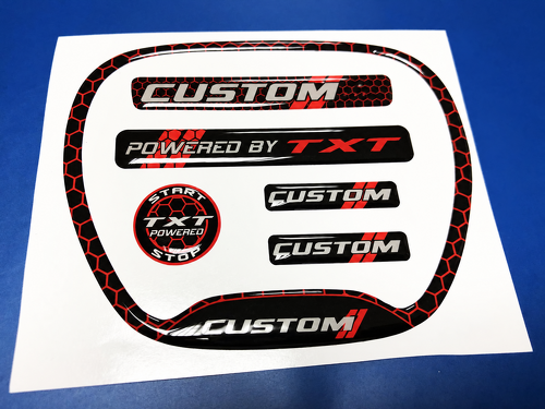 SRT Style Red Honeycomb Custom TXT Six Piece Domed Interior Kit — Vinylsticker (stuurwiel, startknop, afstandsbedieningssleutel) voor Dodge Charger 2015-2026