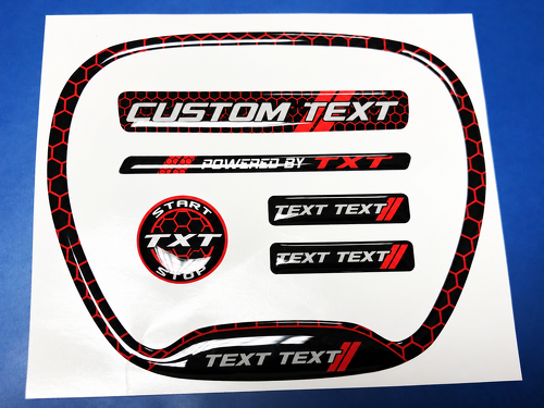 SRT Scat Pack Style CUSTOM TEXT TXT TEXT TEXT Red Honeycomb Domed Interior Set — Vinylsticker (stuurwiel, startknop, sleutelhanger) voor Dodge Challenger 2015-2023
