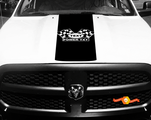 TEXT POWER TXT Checkered Flags Rounded Panel Motorkap Vinylsticker voor Dodge Ram 1500