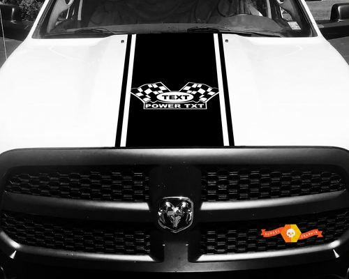 TEXT POWER TXT Checkered Flags Full Pinstripe Panel Motorkap Vinylsticker voor Dodge Ram 1500