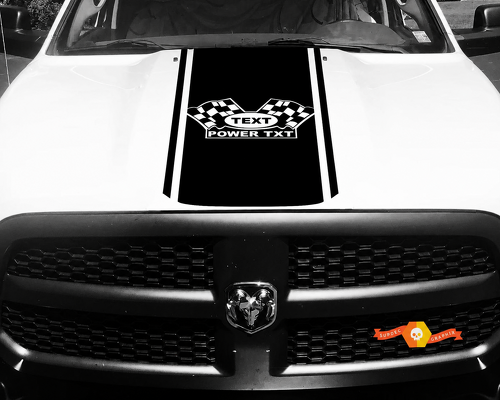 TEXT POWER TXT Checkered Flags Rounded Pinstripe Panel Motorkap Vinylsticker voor Dodge Ram 1500