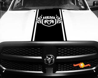 1500 2500 Ram Vinyl Racing Stripe Hood Sticker Flaming Ram Hemi Sticker #70
