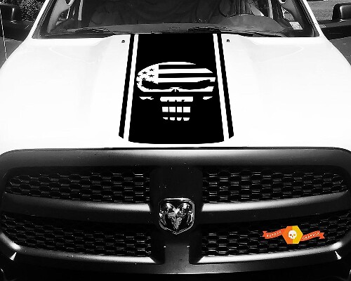 1500 2500 3500 Ram Truck Punisher Amerikaanse vlag Vinyl Racing Stripe Hood Decal Sticker #89
