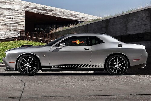 2X SHAKER Rocker Panel Negatieve Ruimte Stickers Decals Stripe Vinyl Grafieken voor Dodge Challenger