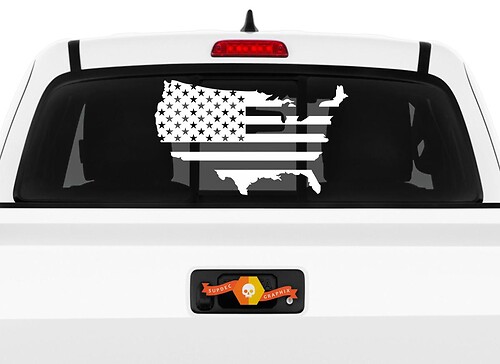 Omrande USA-kaart met Amerikaanse vlag Achterraam Vinyl Sticker voor Trucks