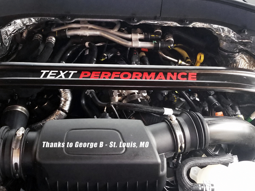Custom Text Performance Under Hood Strut Brace Vinyl Sticker voor Musclecar Explorer ST 2020