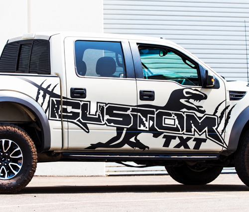 SVT CUSTOM TXT Dinosaur Graphic — Vinylsticker (zijkant) voor Ford F-150 Raptor