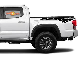 2 Toyota Tacoma 2016-2019 3e generatie TRD 4x4 offroad-stickers aan bed
